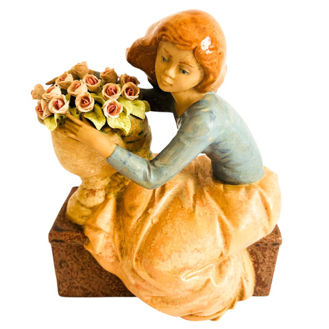 NADAL Handcrafted Porcelain Girl With Flowers Figurine