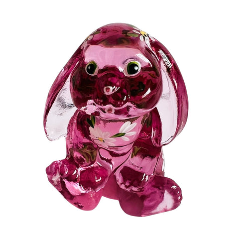 Vintage Fenton Lop-Eared Cranberry Glass Hand Painted Bunny Figurine