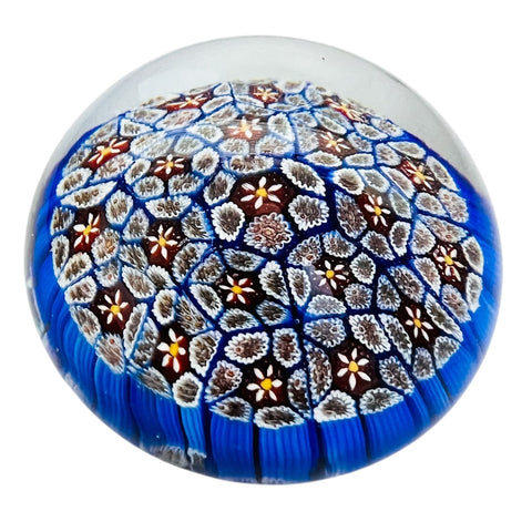 Vintage Murano Art Glass Blue Millefiori Paperweight