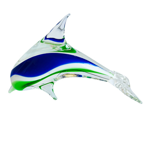 Nautical Art Glass Blue White Green Dolphin Decor Figurine Statue