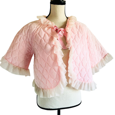 Vintage Quilted Pink Ruffle Trim Bed Jacket