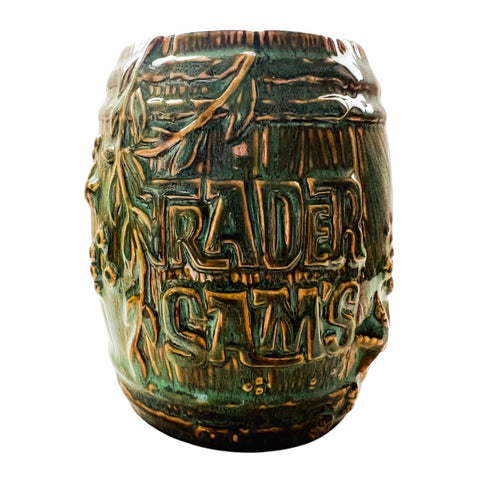 Disney Trader Sams Enchanted 1st Edition Green Ceramic Tiki Bar Rum Barrel Mug