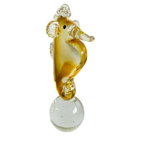 Vintage Hand Blown Yellow Art Glass Seahorse Figurine