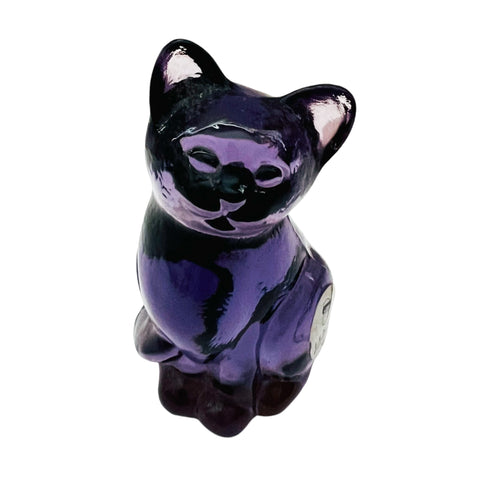 Fenton Burmese Sitting Kitty Cat Art Purple Glass Figurine