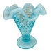 Vintage Fenton Opalescent Blue Hobnail Ruffled Edge Vase