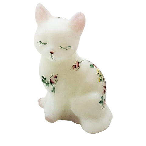 Vintage Fenton Rose Garden Cat Hand Painted Signed Figurine