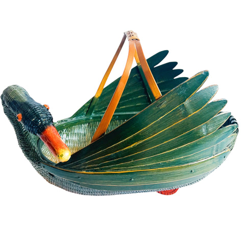 Vintage Zheijiang Ben Rickert INC Wicker Green Swan Basket