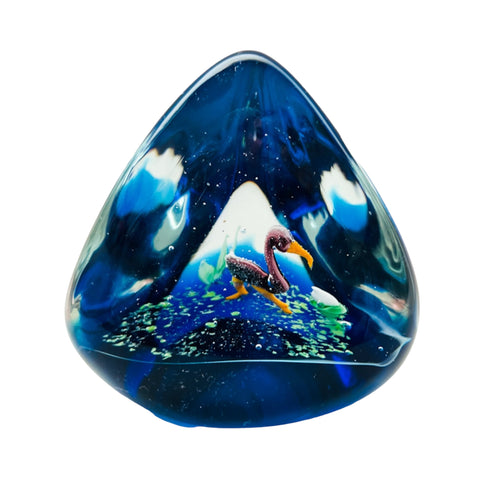 Vintage Cobalt Blue Water Scene Design Triangle Paperweight