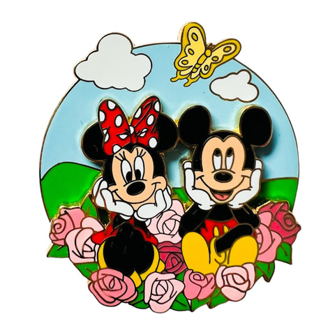 Disney DLR Mickey and Minnie Mouse with Flowers Butterfly Pin