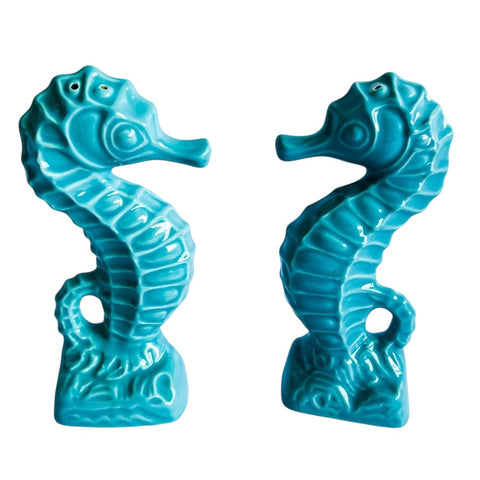 Seahorse Ceramic Ocean Nautical Teal Turquoise Salt and Pepper Shaker Set