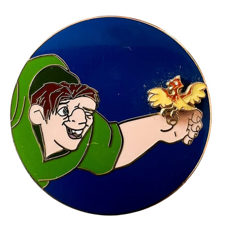 Disney Hunchback of Notre Dame Quasimodo and Bird on Blue Circle Pin