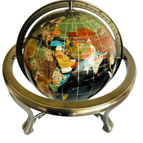 Black Onyx Gemstone Globe w/ Brushed Nickel 3 Legged Stand