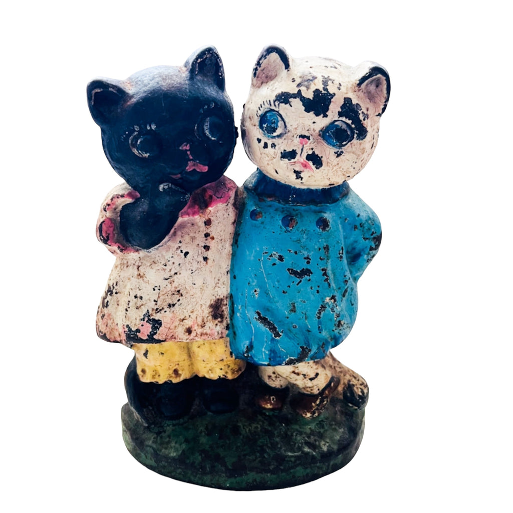 Antique Twin Cat Kittens Cast Iron Doorstop