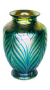 Orient & Flume Art Glass Green & Gold “Iriscenet" Combed Feather Pattern Vase