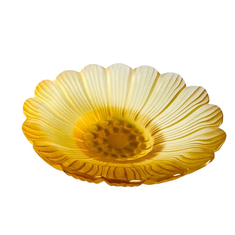 Vintage Lalique France Yellow Frosted Glass Daisy Trinket Dish