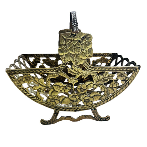 Vintage Mid Century Korean Ornate Cast Brass Flower Basket