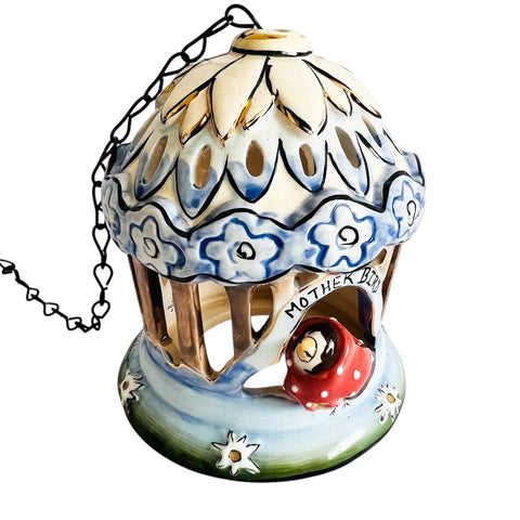 Blue Sky Heather Goldminc 2004 Mother Bird Hanging Birdcage Tea Light Holder