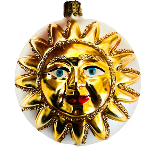 Vintage Sunburst Face Double Sided Sun Mercury Glass Christmas Ornament