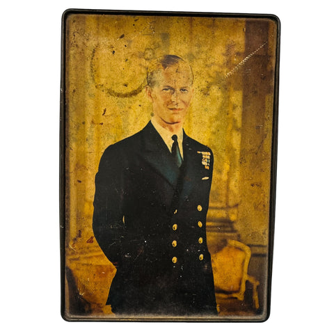 Vintage Prince Philip and Royal Navy Ships Design Edward Sharp& Sons Biscuit Tin