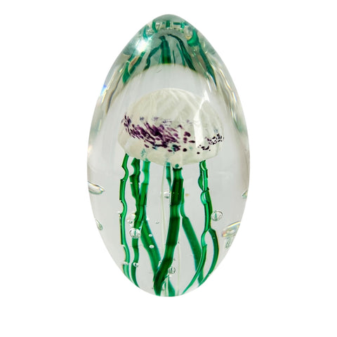 Glass Eye Studio Opal Veiled Jellyfish Artist Signed Egg Shaped Paperweight