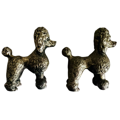 Vintage Pewter Metal Pair of Poodle Dog Figurines