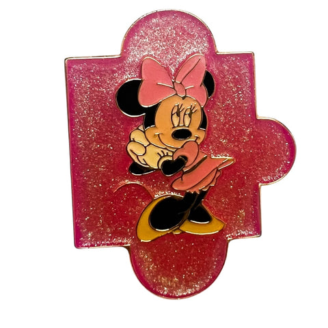 Disney Minnie Mouse  Pink Glitter Jigsaw Puzzle Piece Pin