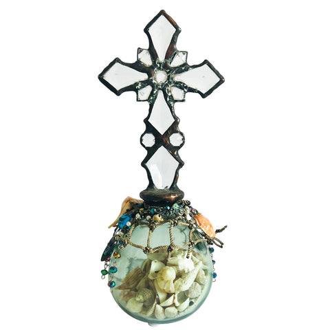 Religious Cross Rustin Metal Seashell Sand Bottle