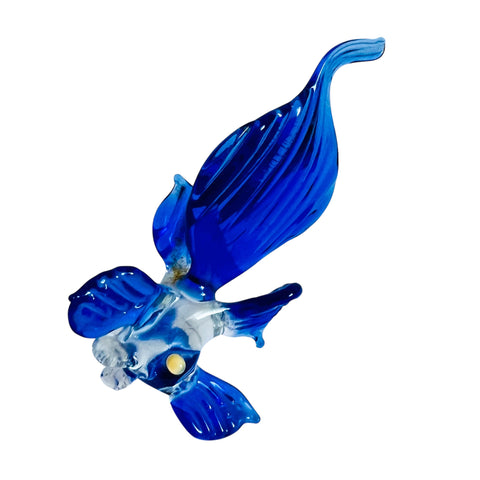 Glass Miniature Blue White Fish Figurine