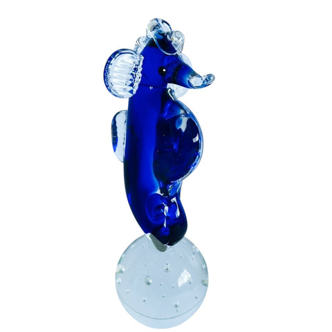 Vintage Hand Blown Blue Art Glass Seahorse Figurine