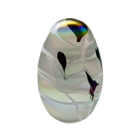 Vintage Heart Design Iridescent Matte Hand Blown Egg Paperweight