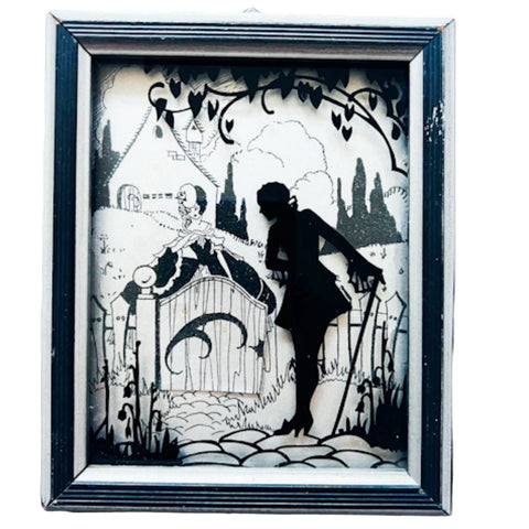 Vintage At The Gate Silhouette Deltex Products Company Reverse Painting Glass Framed