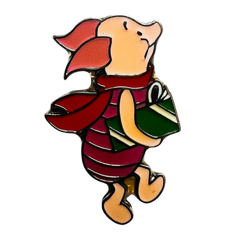 Disney Piglet Red Scarf and Green Present Holiday Winnie the Pooh Pin