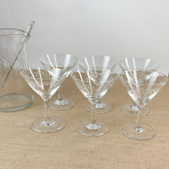 Vintage Noritake Etched Bamboo Small Martini Glasses