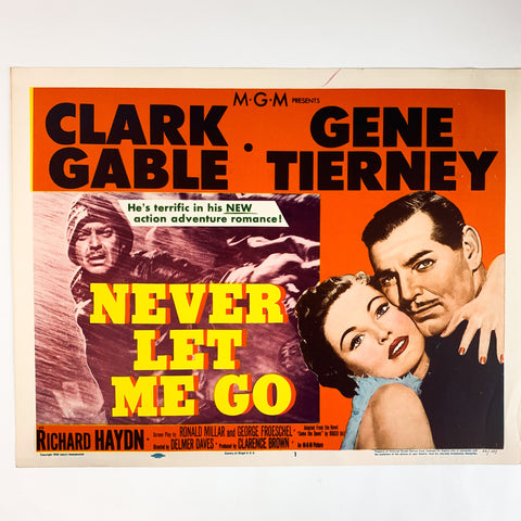 Vintage 1953 MGM Never Let me Go Clark Gable Gene Tierney #1 Lobby Card