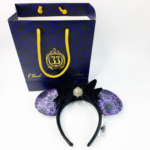 Disney Club 33 Haunted Mansion 50th Anniversary Minnie Mouse Ears + Bag