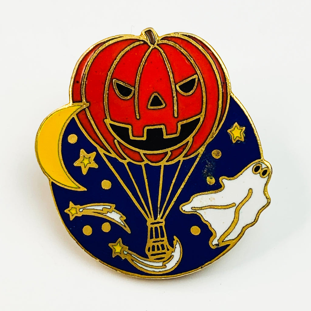 Halloween Pumpkin Hot Air Balloon Lapel Pin with Moon and Stars