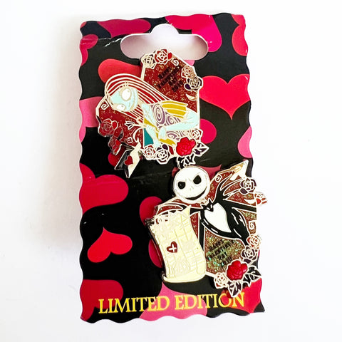 Disney Pin Nightmare Before Christmas Valentine's Day Jack Sally Heart Rose LE Pin