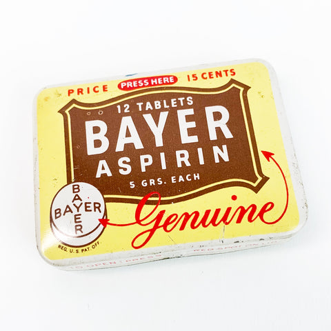 Vintage Bayer Aspirin Medicine 15 Cent Tin