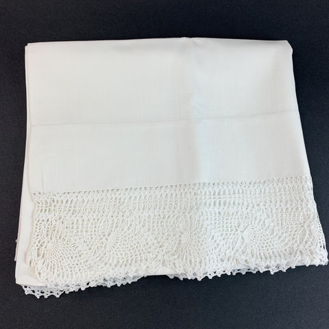 Vintage Embroidered Linen Crochet Pillow Case