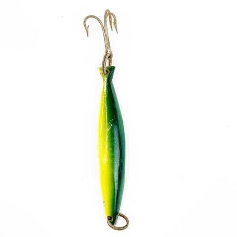 Vintage Metal Saltwater Fishing Straggler Yellow / Green Lure