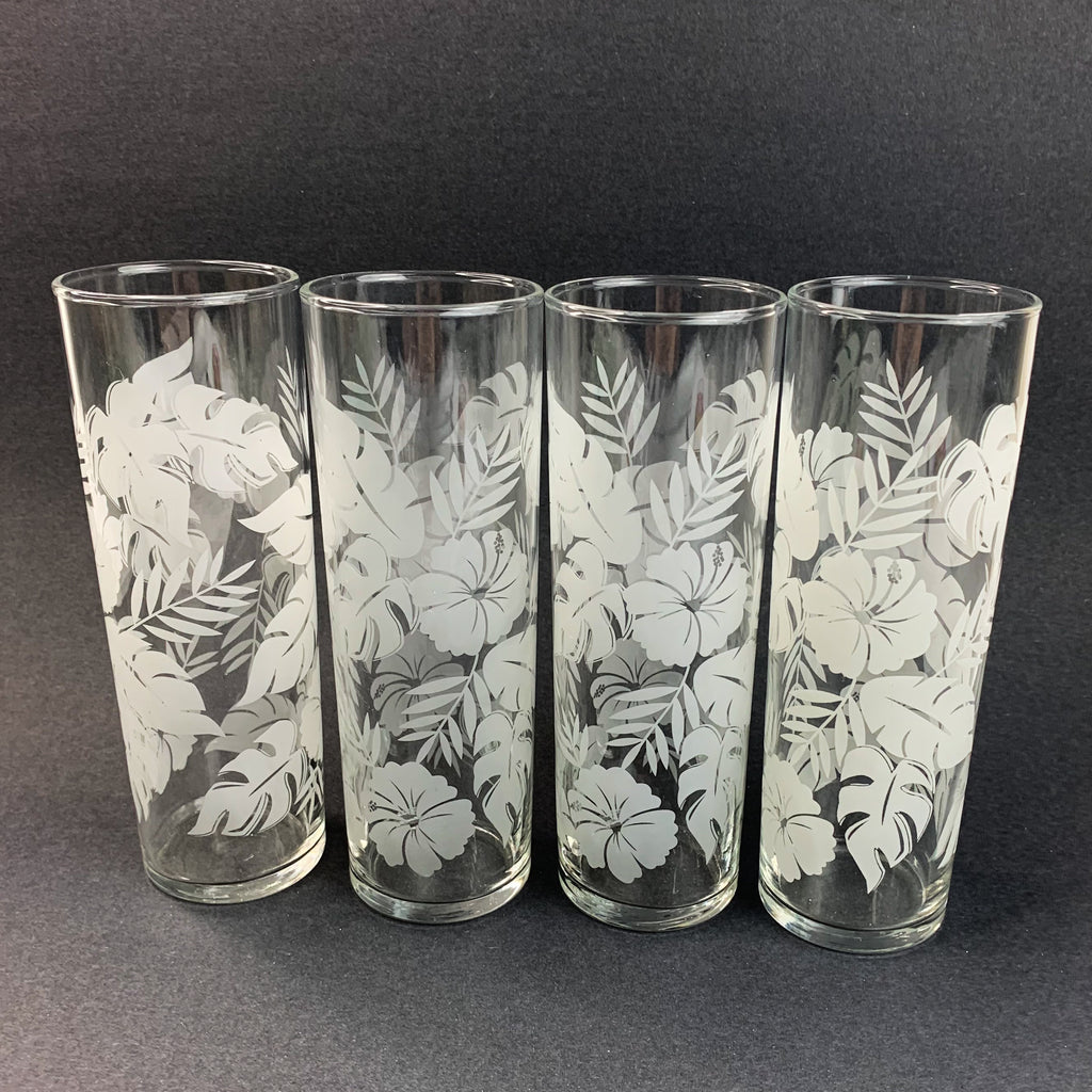 Vintage White Etched Flower Design Glasses