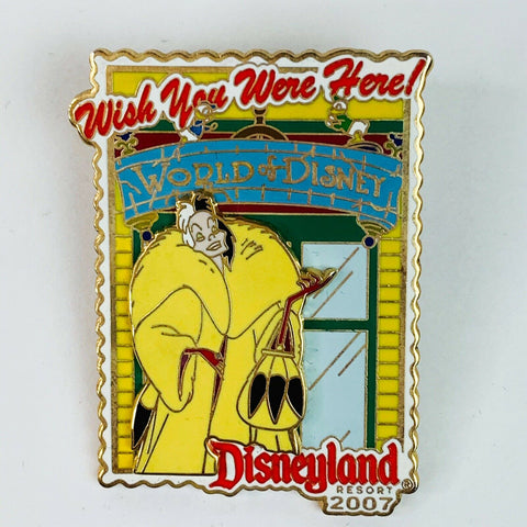 Disney Wish You Were Here 2007 World Of Disney Disneyland Cruella De Vil LE Pin